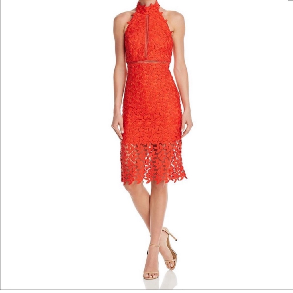 New Bardot Red Halter Lace Cocktail Dress S